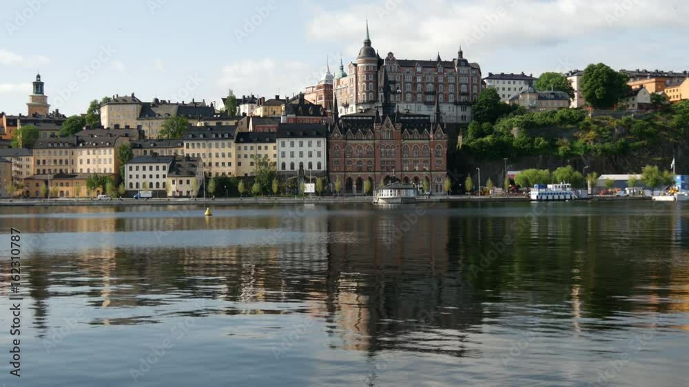 18th century housing facing Riddarfjarden in Sodermalm district with a swan 18th century housing facing Riddarfjarden in Sodermalm district with a swan