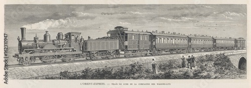 Vászonkép Orient Express train in a rural setting. Date: 1884