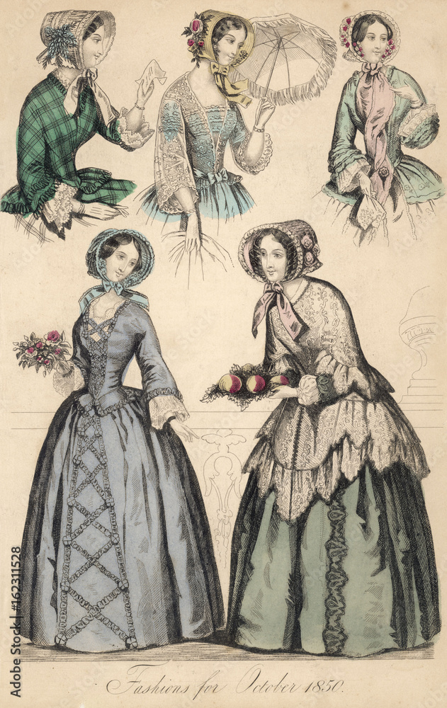 October 1850 Fashions. Date: 1850