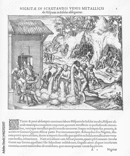 Spanish in Hispaniola import Slaves. Date: circa 1550