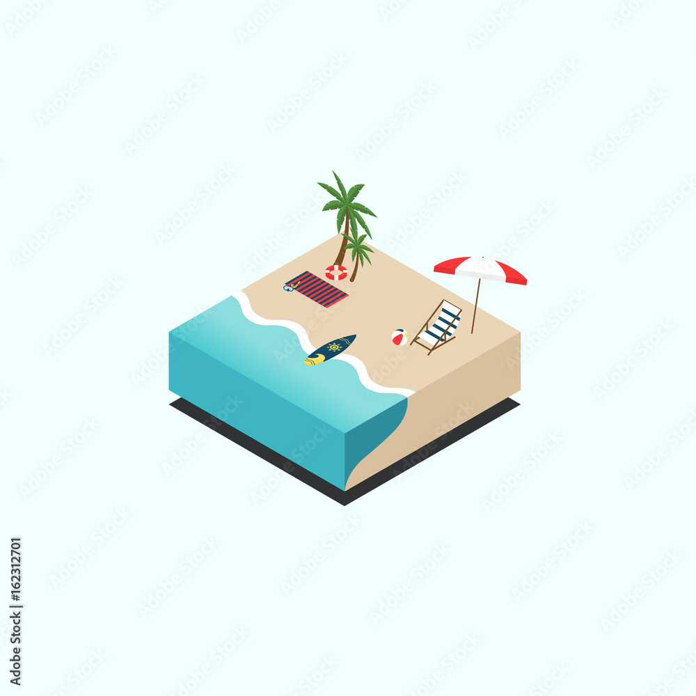 Beach isometric isolated flat design Beach isometric isolated flat design