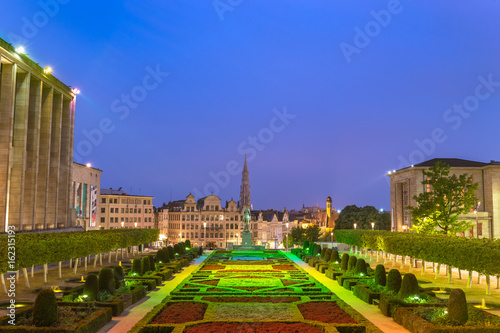 Brussels night city skyline at Mont des Arts Garden, Brussels, Belgium