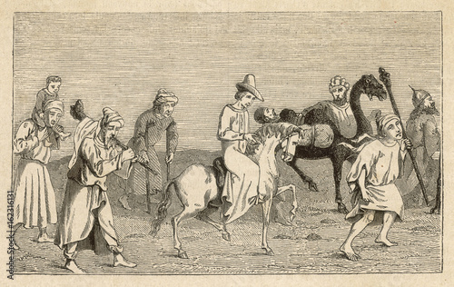 Christian pilgrims travelling to the Holy Land    . Date: 15th Century photo