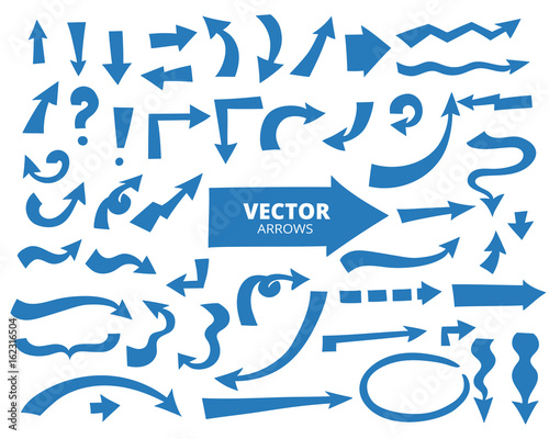 Set of cartoon arrows. Hand drawn design elements isolated on wh