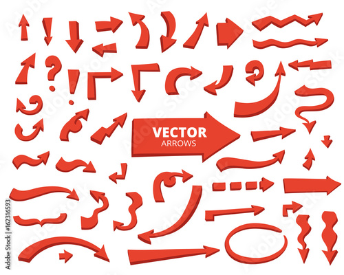 Set of cartoon arrows. Hand drawn design elements isolated on wh