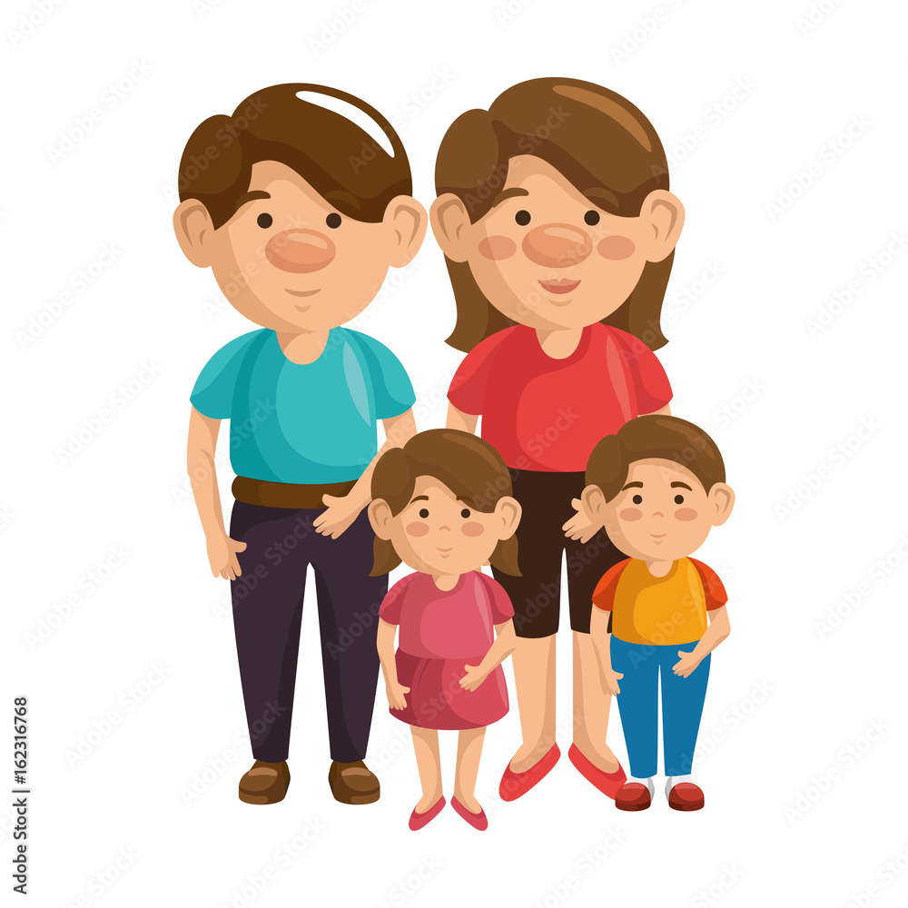 cartoon family with kids icon over white background colorful design vector illustration