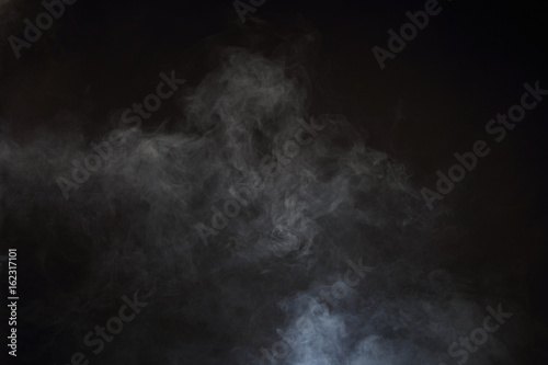 White Smoke and Fog on Black Background, Abstract Smoke Clouds