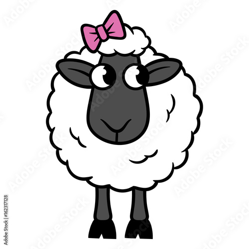 Cartoon Sheep With Bow Vector Illustration