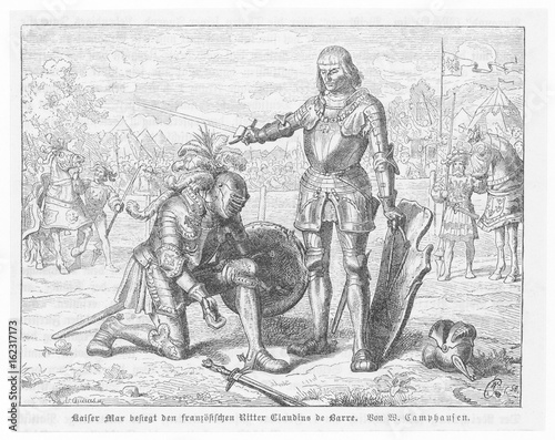 Emperor Maximilian knighting Claude de Barre . Date: circa 1500