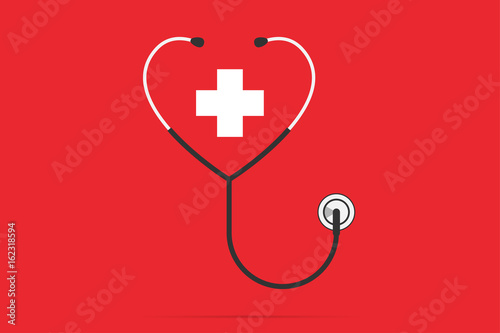 stethoscope in the shape of a heart with plus symbol, health concept