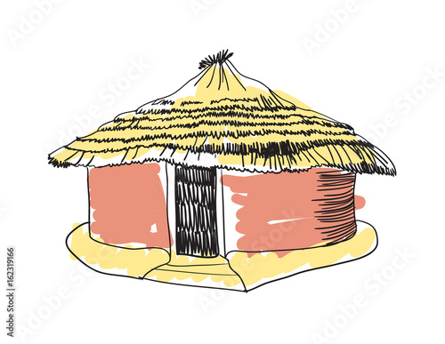 African tribal hut hand drawn icon isolated on white background vector illustration. African ethnic culture element.