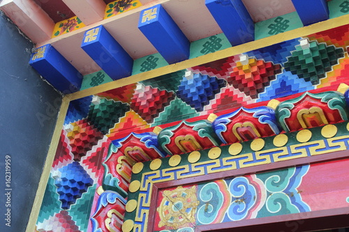 Colorful Monastic Decor in an Amdo Tibetan Temple in Qinghai China Asia