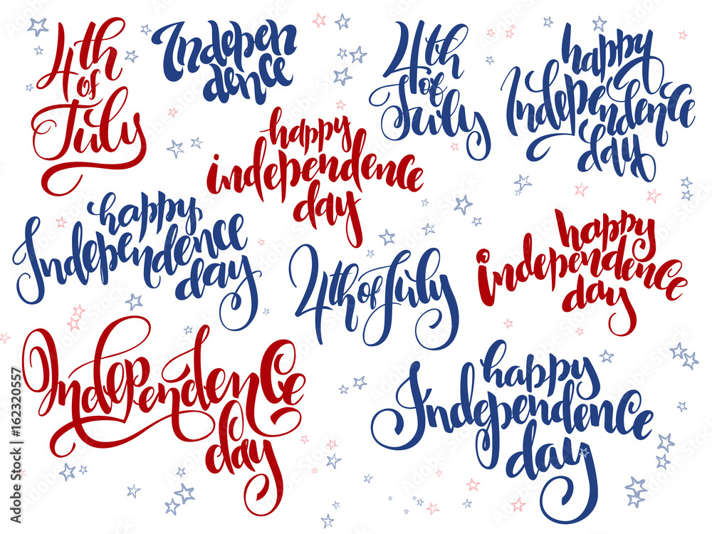 Vector independence day hand lettering set of greetings labels with ...