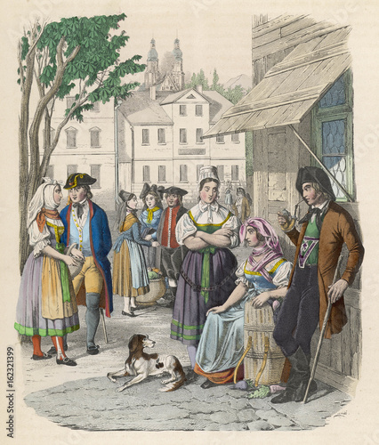 Photography Bavarian people in the street  southern Germany. Date: 1853
