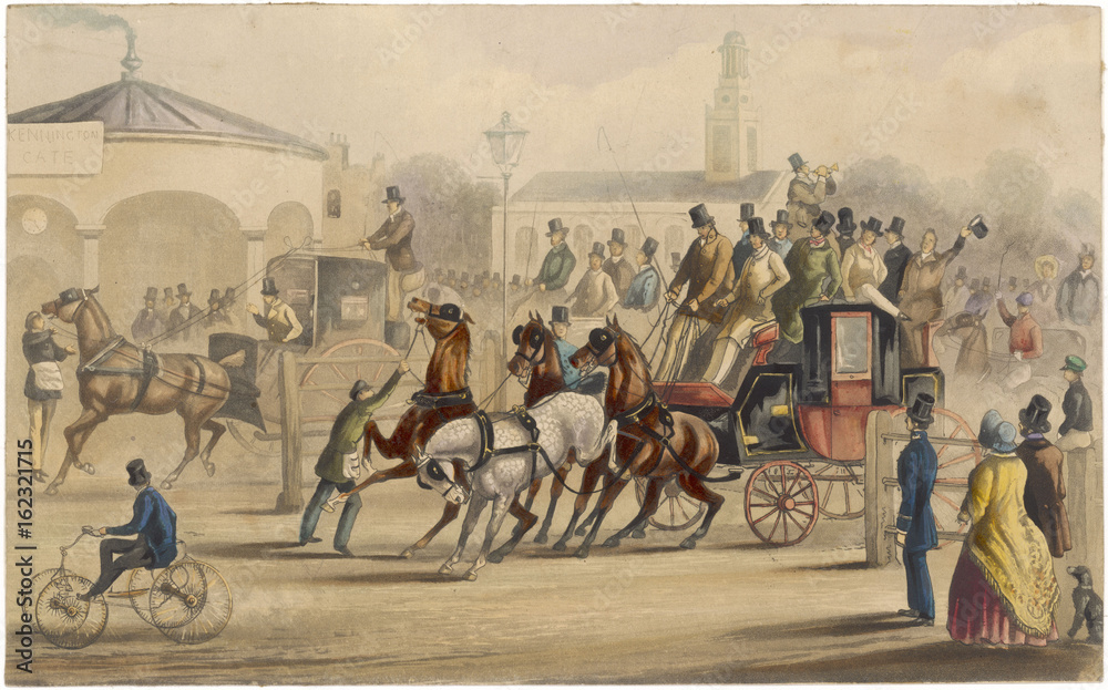 Stagecoach - Kennington Turnpike. Date: circa 1830
