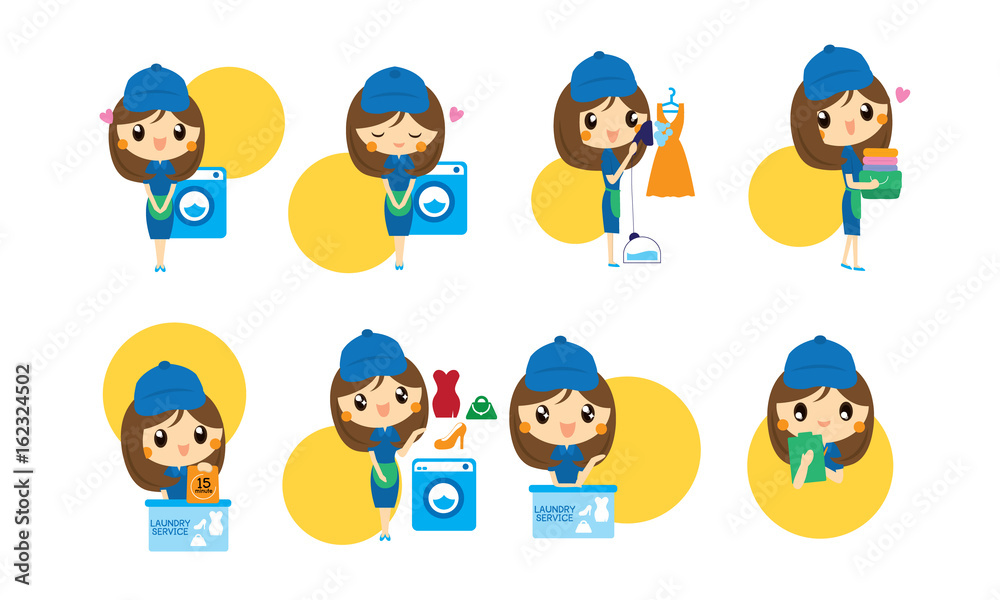 Cute  girl cartoon for Laundry service
