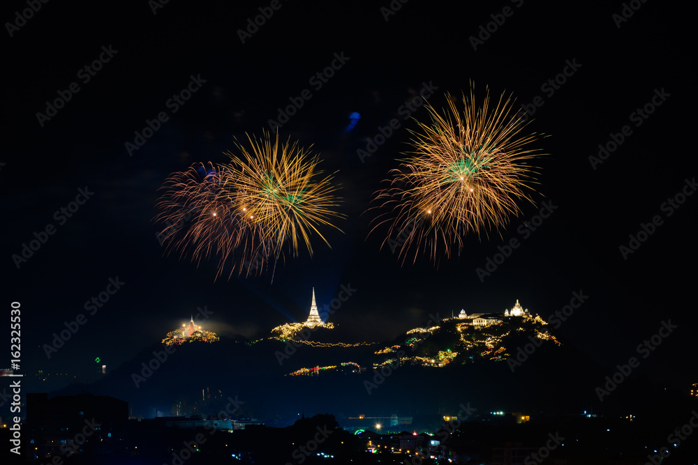 Colorful firework display on celebration night   