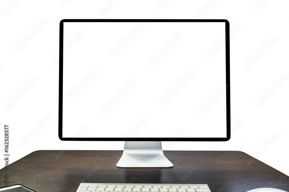 Computer screen on table isolated on a white background Computer screen on table isolated on a white background