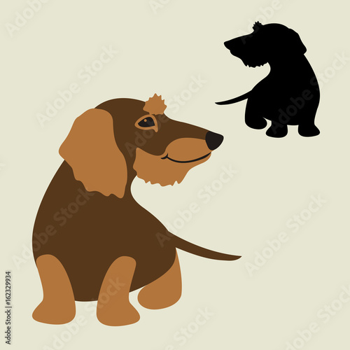 dachshund  dog cartoon   set vector illustration style Flat black silhouette