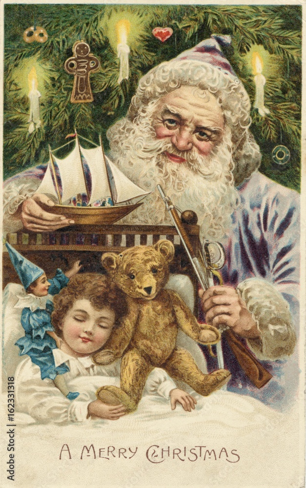 Father Christmas delivering Xmas presents. Date: 1909