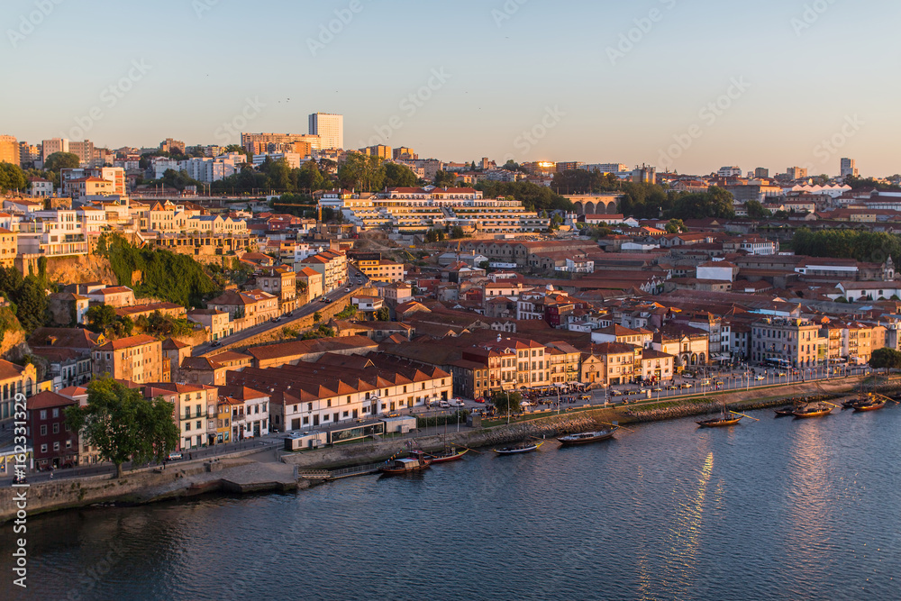 Bird's-eye view of Douro river, Porto, Portugal.