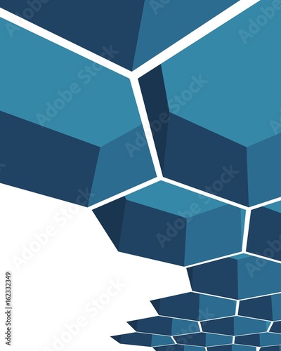 Perspective view on honeycomb. Hexagon pattern background. Isometric geometry