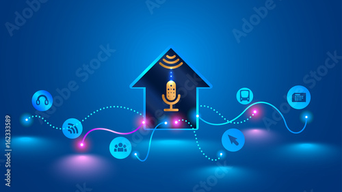 smart home recognizes voice commands and manages smart devices. Voice control of your smart home. Smart speaker controls the Internet of things in your house. Future concept, VECTOR