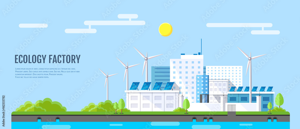 Flat style modern design of ecology factory landscape