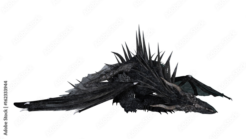 3D Rendering Fantasy Black Dragon on White 3D Rendering Fantasy Black Dragon on White