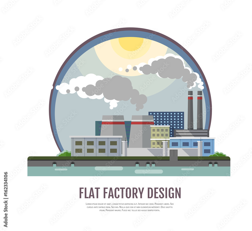 Flat style modern design of industrial factory landscape