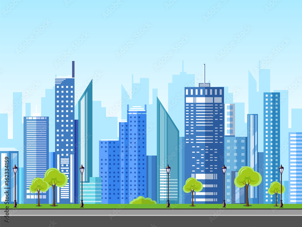 Flat style modern design of urban city landscape.