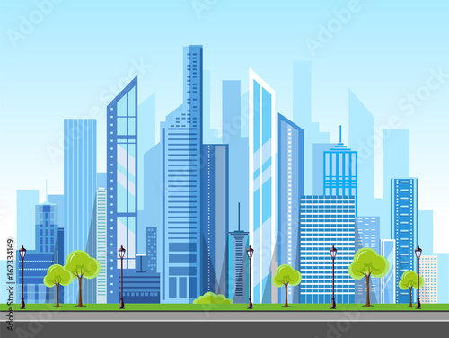 Flat style modern design of urban city landscape.