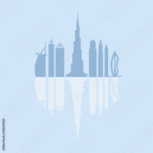 Vector illustration of United Arab Emirates skyscrapers silhouette. Dubai buildings and symbol.