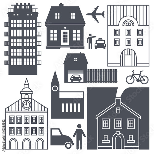 Europe street life and houses set