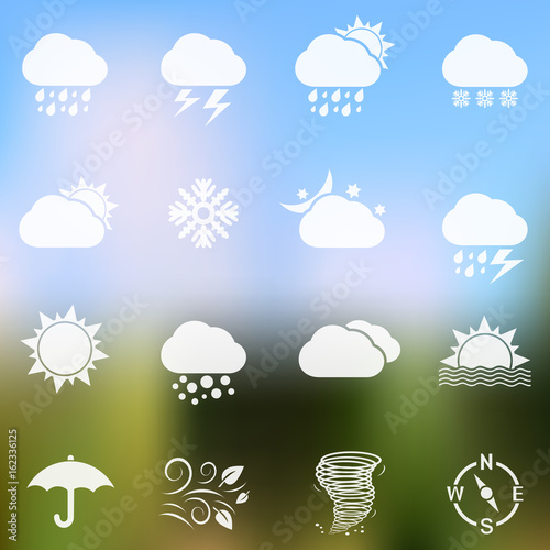 Weather icons on blurred background