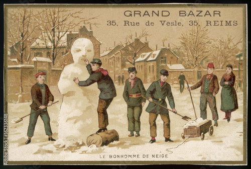 Canvastavla Boys Build Snowman. Date: circa 1890