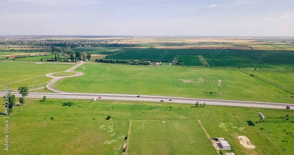 Aerial Drone View Of Country Roads Traffic With Moving Cars