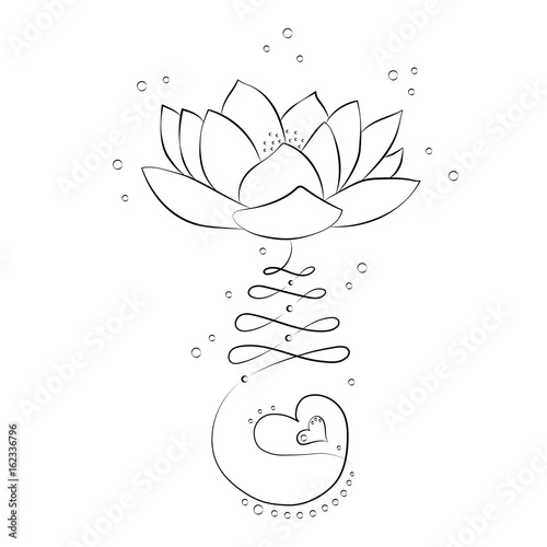 Vector ornamental Lotus flower, ethnic art, patterned Indian paisley. Hand drawn illustration. Invitation element. Tattoo, astrology, alchemy, boho and magic symbol