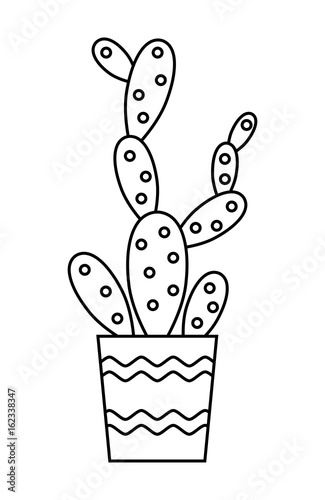 Cactus, succulent. Flat linear icon, illustration of potted plant isolated on white background. Object for design