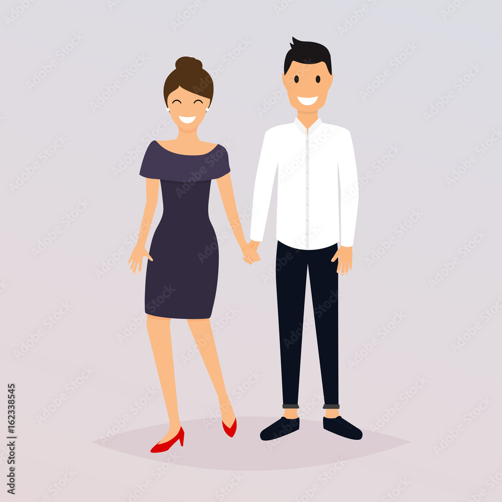 Couple of young people. Cartoon character romantic couple. Girl, boy icon. Flat design modern vector illustration concept. Couple of young people. Cartoon character romantic couple. Girl, boy icon. Flat design modern vector illustration concept.