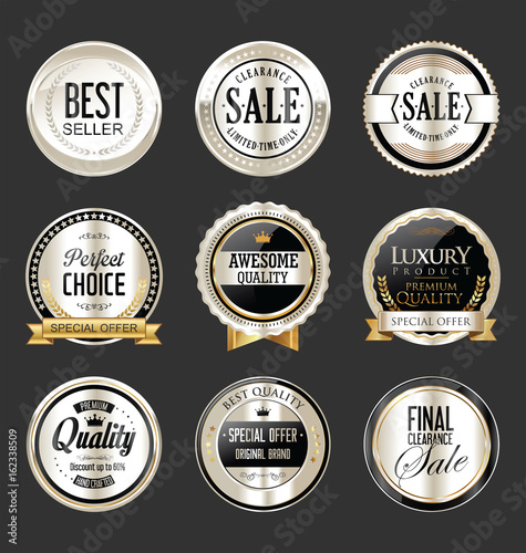 premium and luxury silver and black retro badges