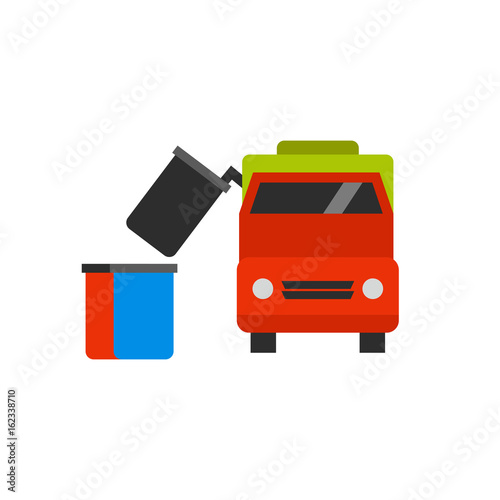 Garbage truck removing dumpster vector icon
