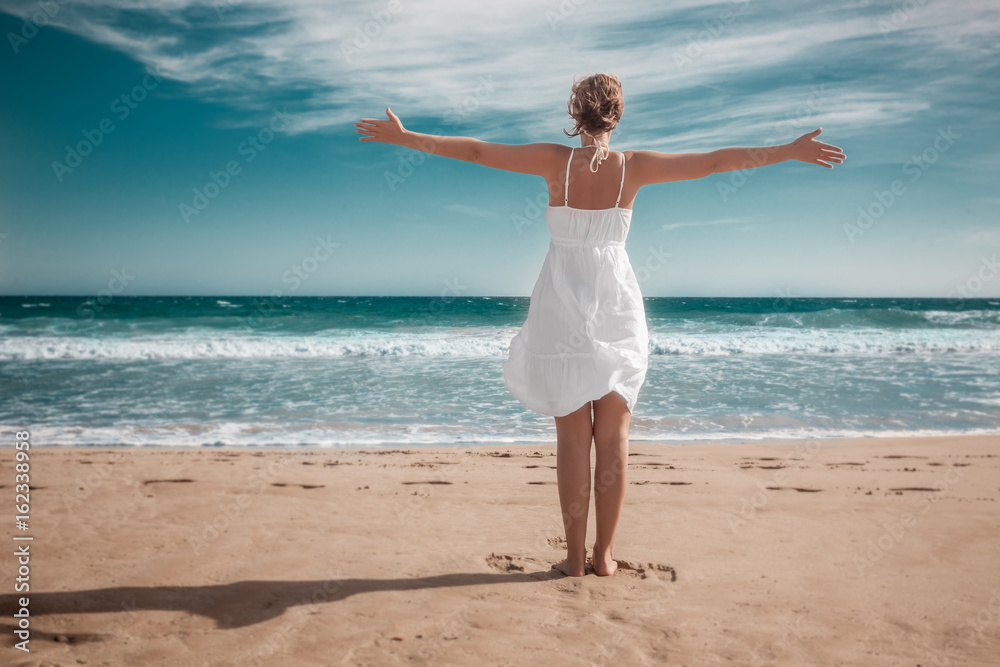 summer spa resort happy female on the beach summer spa resort happy female on the beach