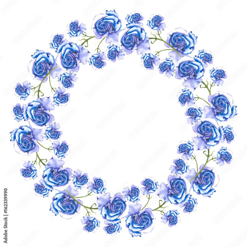 Wreath Of Blue Roses Picture Painted In Watercolor Wreath Of Blue Roses Picture Painted In Watercolor