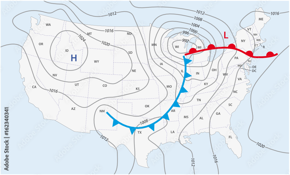 Imaginary weather map of the United States of America - obrazy, fototapety, plakaty 