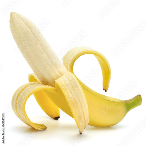 Half peeled banana.