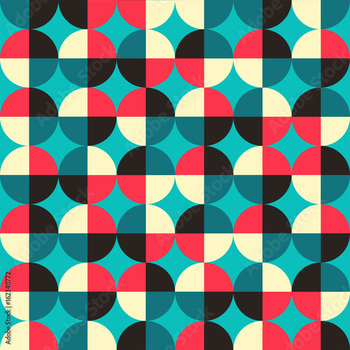 vintage geometric pattern with circle and squares in blue