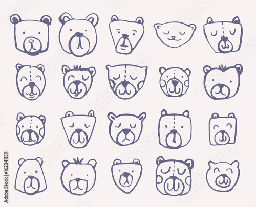 Vector icon set of teddy bears against white background
