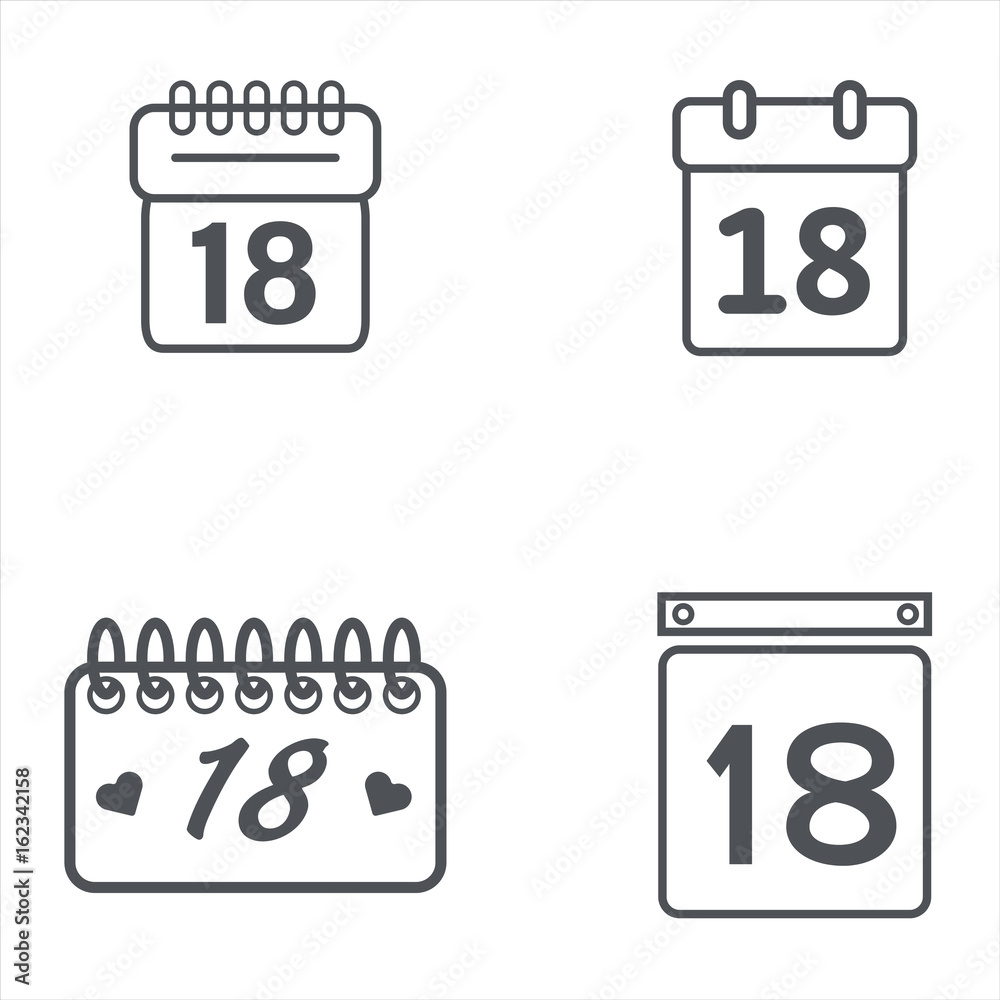 Vector set of calendar with date 18 against white background Vector set of calendar with date 18 against white background