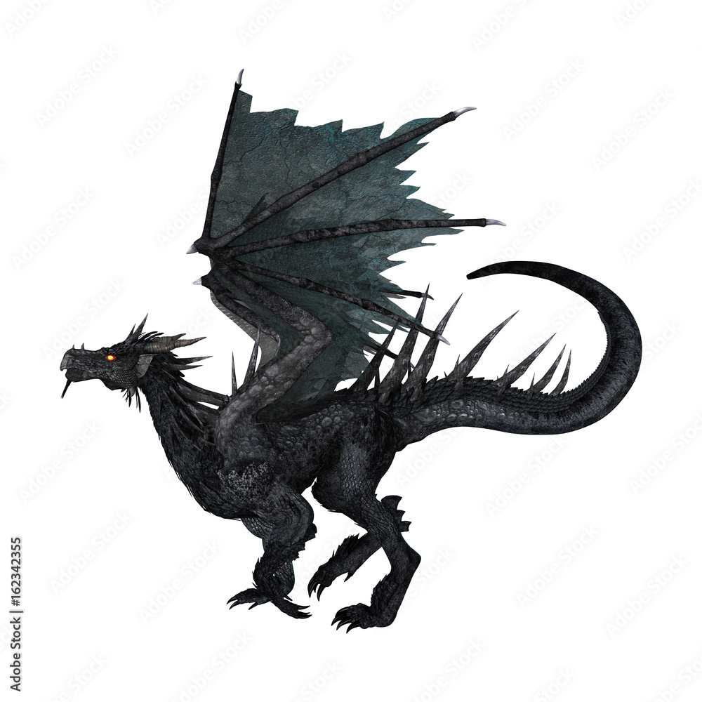 Fototapeta premium 3D Rendering Fantasy Black Dragon on White